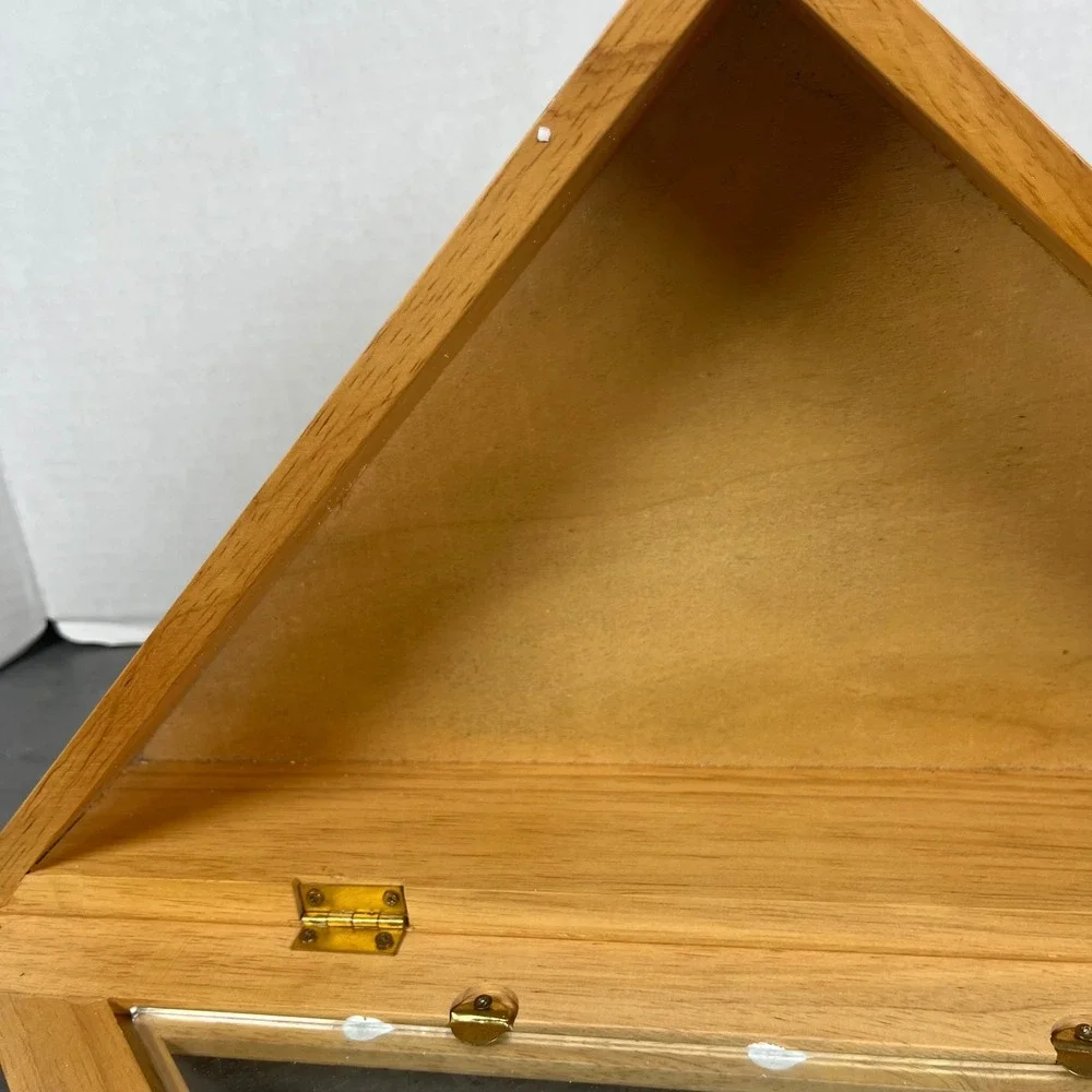 Wooden Triangle Flag Display Case Shadow Box Glass‎ Front Like New Open Box